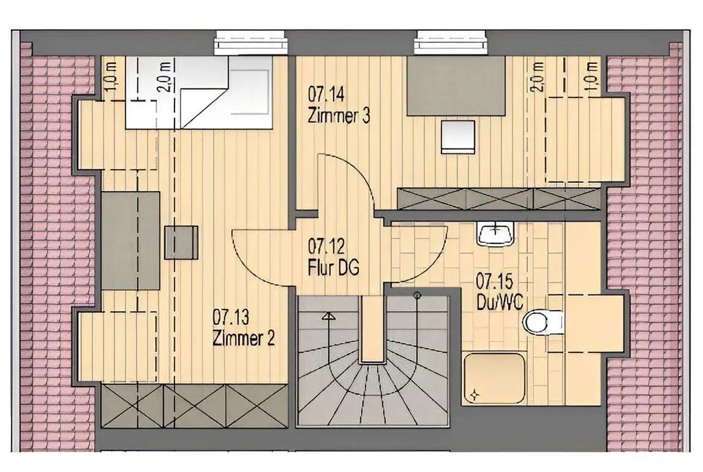 Grundriss DG mit Duschbad – Das Flaggschiff des Hofs - fünf Zimmer auf drei Etagen, mit Wintergarten, Balkon und Garten