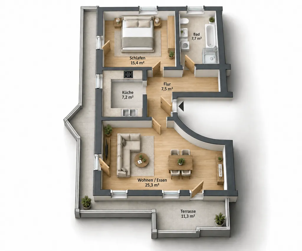 Grundriss – Penthouse-Wohnung mit Dachterrasse und Tiefgaragen-Stellplatz in der Neustadt