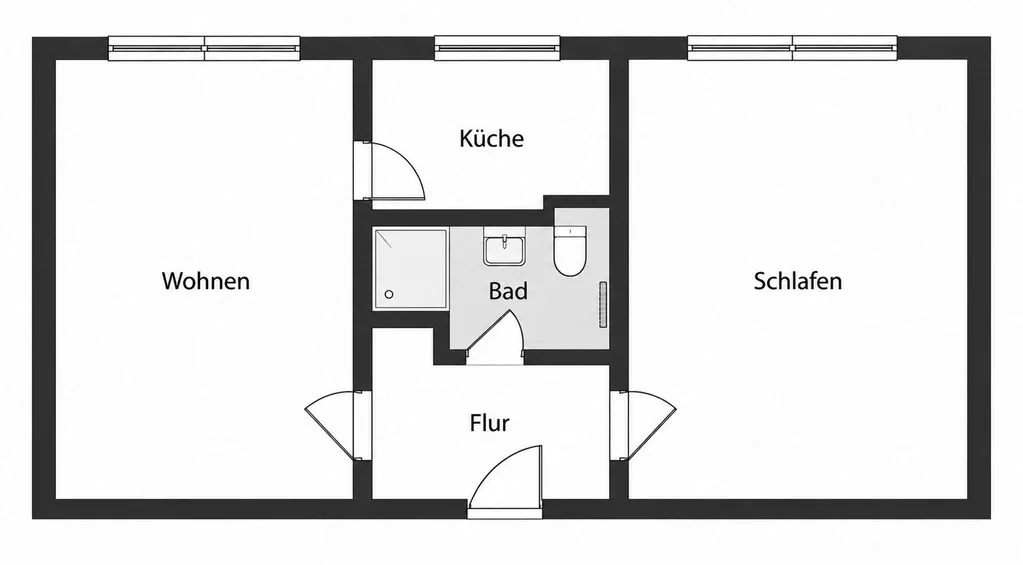 Grundriss – Vermietete 2-Zimmer-Wohnung mit Duschbad und geräumigem Keller