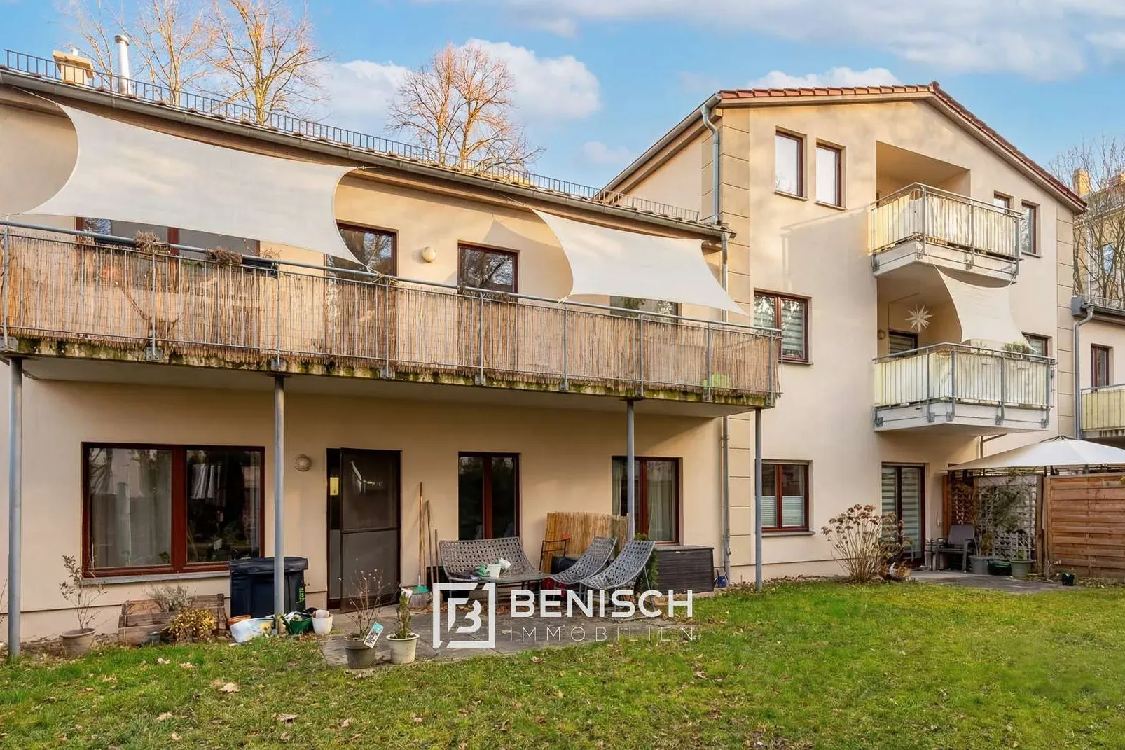 Von Benisch Immobilien verkaufte Eigentumswohnung in Dresden-Löbtau – Mehrfamilienhaus in ruhiger Innenhoflage mit Balkonen und Garten