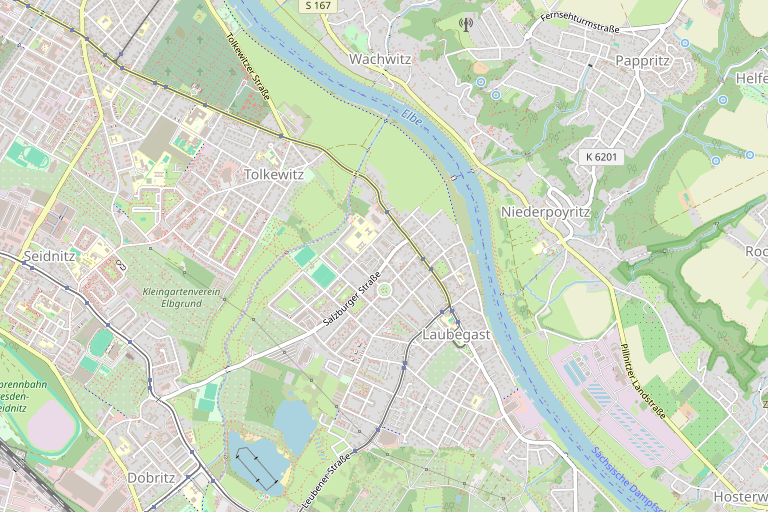 Lage von Garten, Blick auf die Elbe und privater Eingang - Traumhafte Wohnung – Kartenausschnitt Niederpoyritz · Dresden