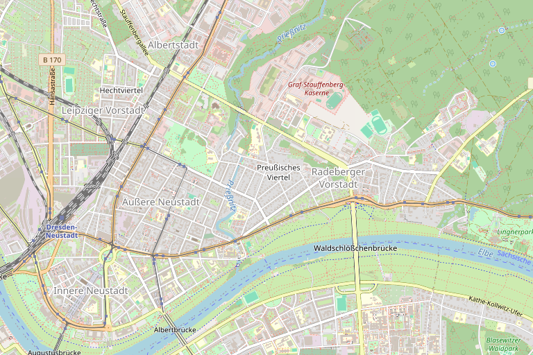 Lage von Penthouse-Wohnung mit Dachterrasse und Tiefgaragen-Stellplatz in der Neustadt – Kartenausschnitt Neustadt · Dresden
